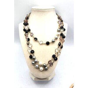 Clear, White, Grey, Black Beaded Chain Necklace - Very Long